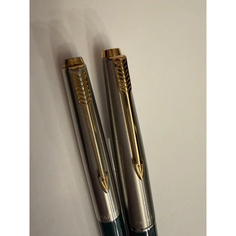 Parker Fountain Pen and Ballpoint Pen Set Deep Green Gold Trim‎ Vintage 1960's